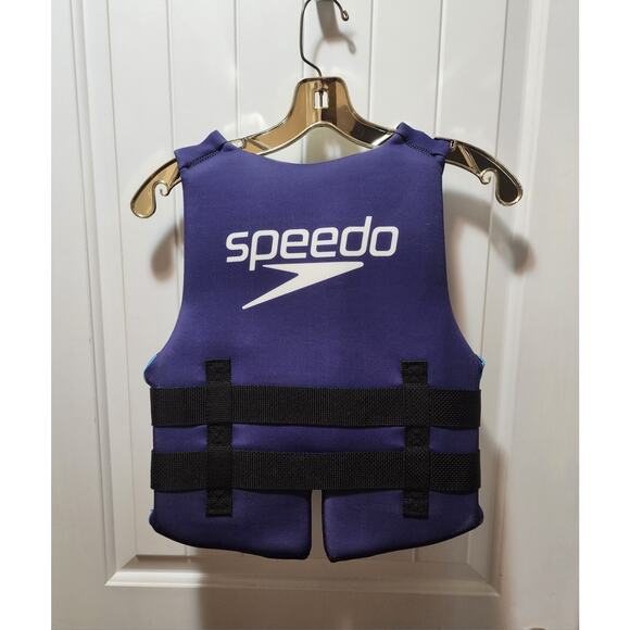 Speedo Youth Life Ski Vest 50–90 lbs USCG Approved Blue Purple Striped Print - Picture 3 of 3